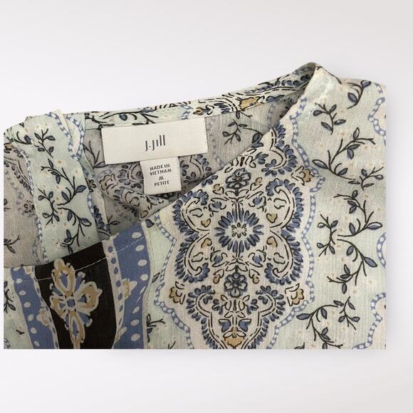 J. Jill‎ Floral Gauze Boho 3/4 Sleeve Tunic Short Dress Size MP - Picture 2 of 8